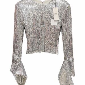 Ami Metallic Silver Sequin Blouse